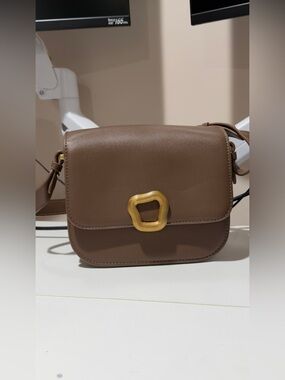 Songmont Taupe Crossbody Bag with Gold Accent
